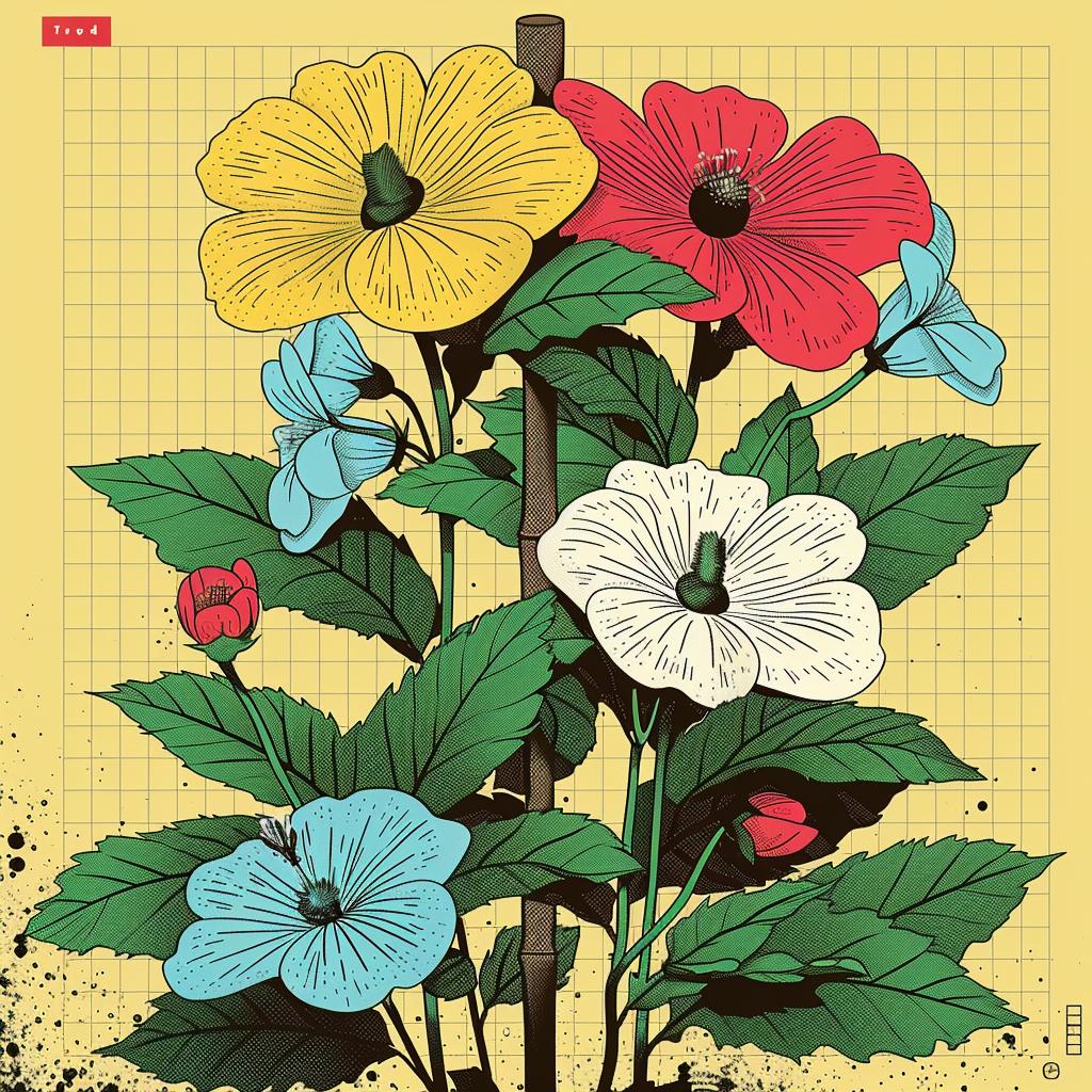 flowers  bloom  illustration  vibrant  folksy  yellow  blue  red  nature  art 944924