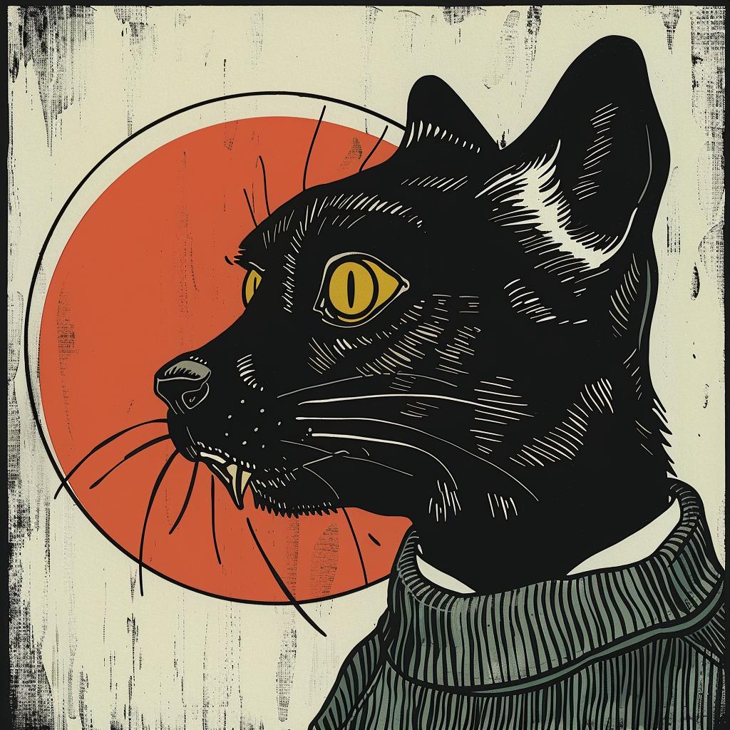 black  cat  sweater  sun  background  cute  playful  animal  illustration  whimsical 967056