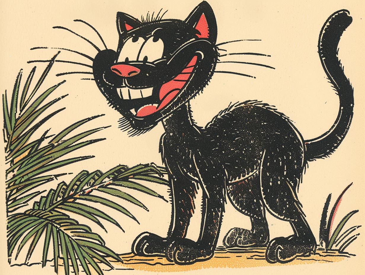 cartoon  cat  leaf  black  illustration  whimsical  cute  art  animal  colorful 919493