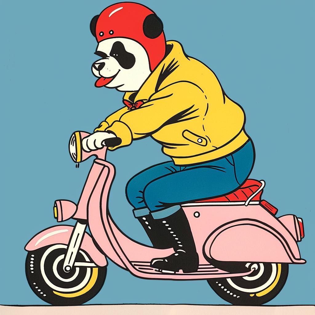 panda  scooter  pink  cartoon  funny  animal  transport  whimsical  playful  colorful 938724