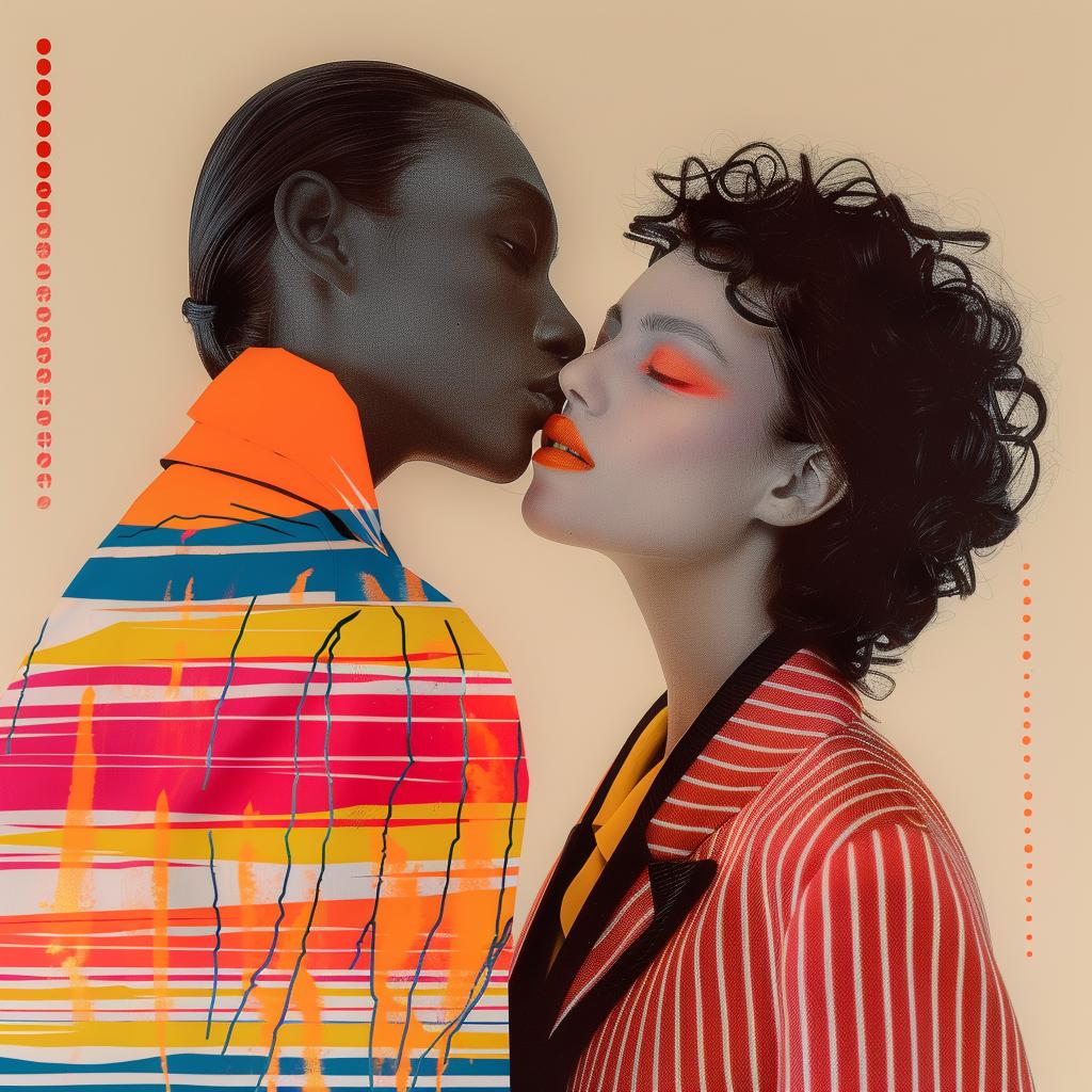 women  kissing  colorful  suits  fashion  art  portrait  vibrant  stylish  graphic 939708
