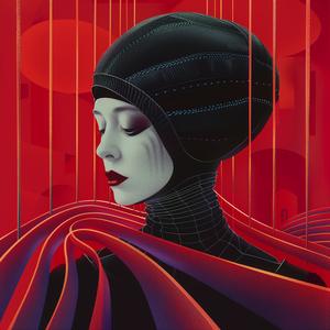 woman  dress  black  red  stripes  fashion  surreal  album  cover  Risograph 1077728