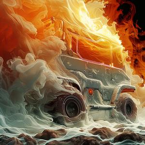 truck  fire  smoke  action  chromolithography  intense  dynamic  scene  driving  flames 1054356