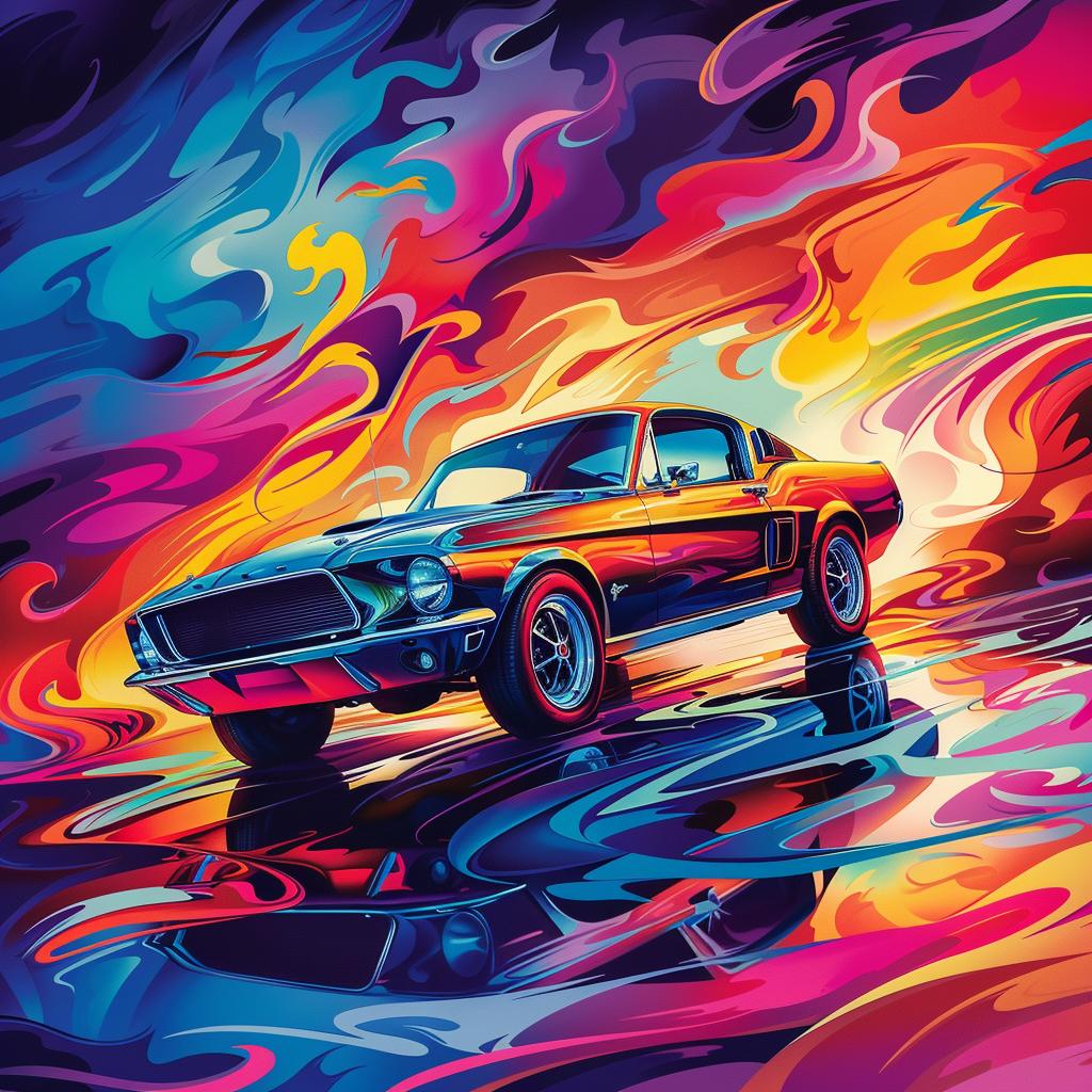 Mustang  painting  fire  colorful  car  abstract  dynamic  artwork  vehicle  vibrant 1025289