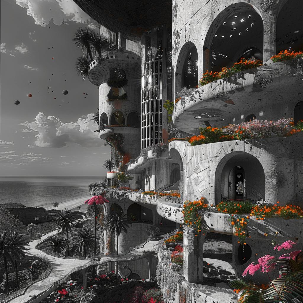 بناء نباتات زهور قلعة مستقبلية مدافع المحيط تصميم جيجر للهندسة المعمارية 1036403
