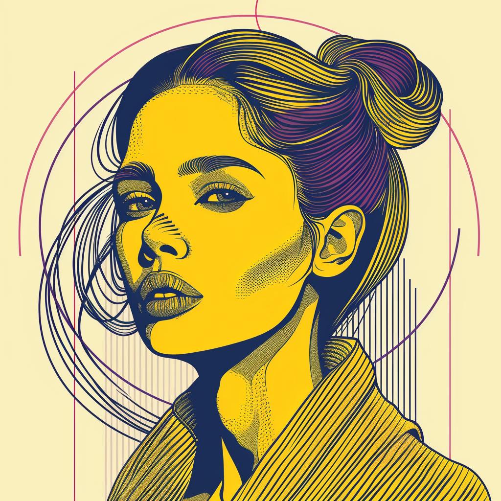 Pop Art  brunette  woman  hair bun  white background  female  stylized  portrait  illustration  modern 936945