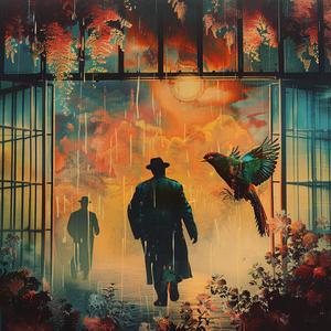 men  gate  birds  flying  chromolithography  landscape  walking  artwork  scenic  narrative 1058193