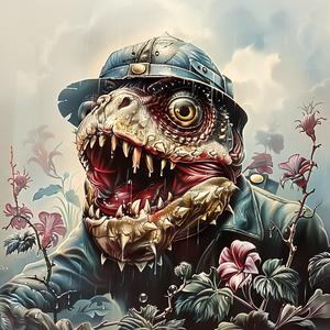 dinosaur  hat  knife  painting  whimsical  color  illustration  fantasy  humor  design 1058484