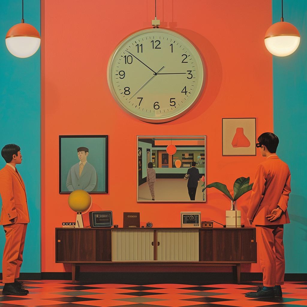 men  orange  suits  clock  creative  surreal  art  design  bold  visual 1017976