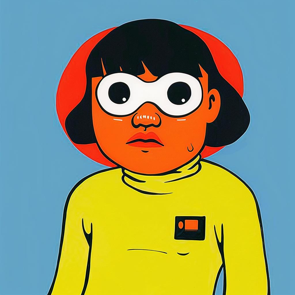 cartoon  girl  yellow  shirt  glasses  playful  illustration  colorful  art  surreal 1019282