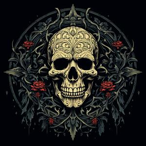 symmetrical  dark  occult  minimal  Japanese  elements  badge  floral  skull  roses 1078754