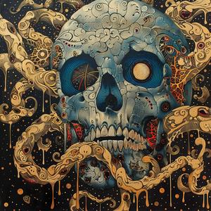 Art Nouveau  Surrealism  pointillism  skull  tentacles  stars  dark  occult  teal  fusion 1077125