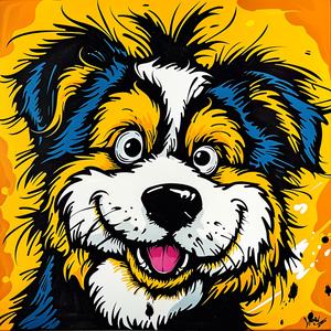 dog  yellow  background  cute  adorable  whimsical  simple  chromolithography  colorful  playful 1037428