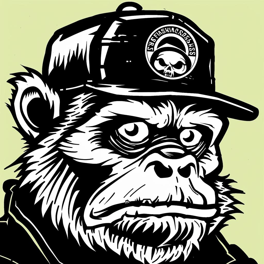 monkey  baseball cap  skull  humor  playful  wildlife  character  illustration  art  whimsical 939914