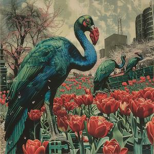 bird  tulips  painting  chromolithography  nature  floral  colorful  field  art  spring 1052855