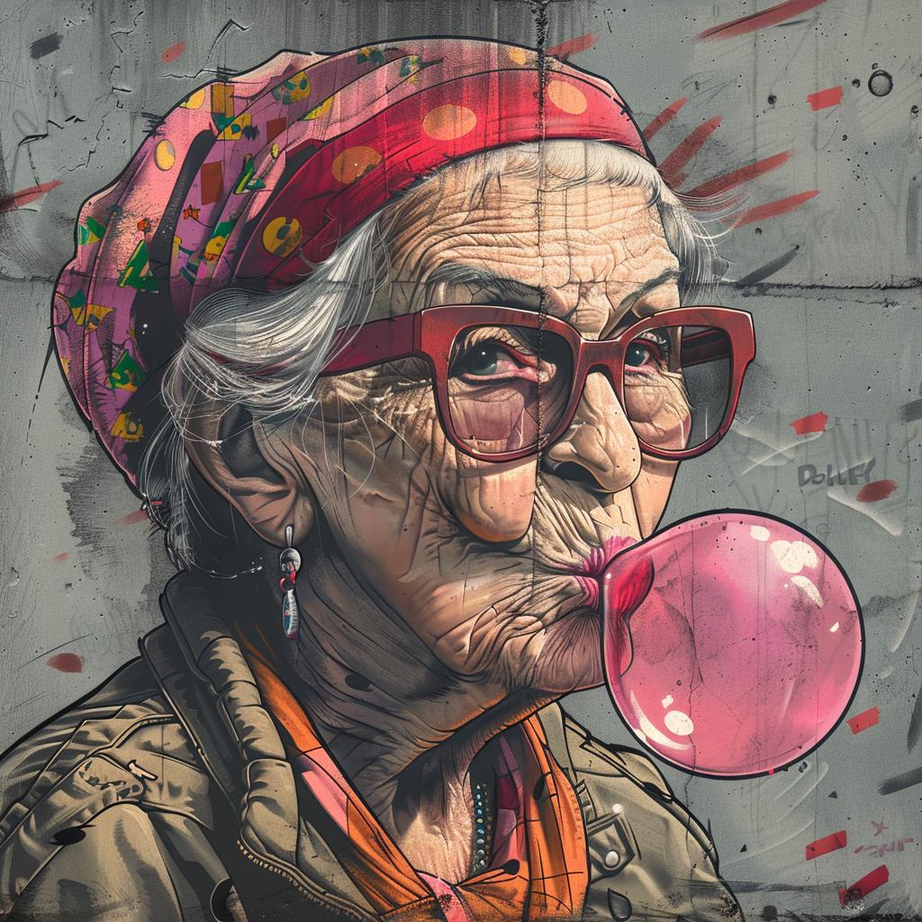 granny  bubble  gum  graffiti  cartoon  illustration  concrete  wall  art  fun 1029063