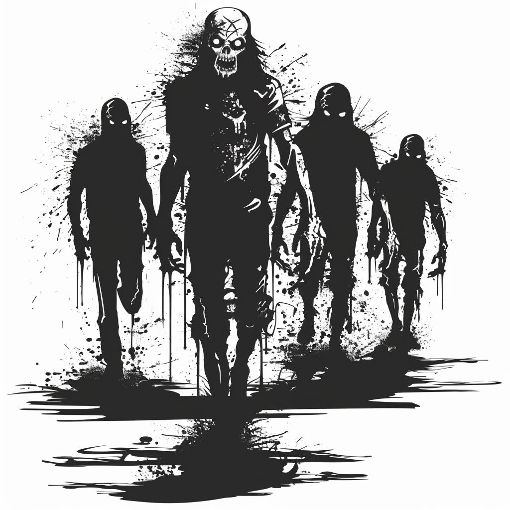 silhouette  zombies  walking  blackwhite  icon  vintage  emblem  svg  vector  linocut 951821