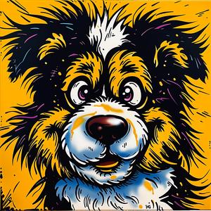 dog  yellow  background  cute  adorable  whimsical  chromolithography  playful  colorful  friendly 1037426