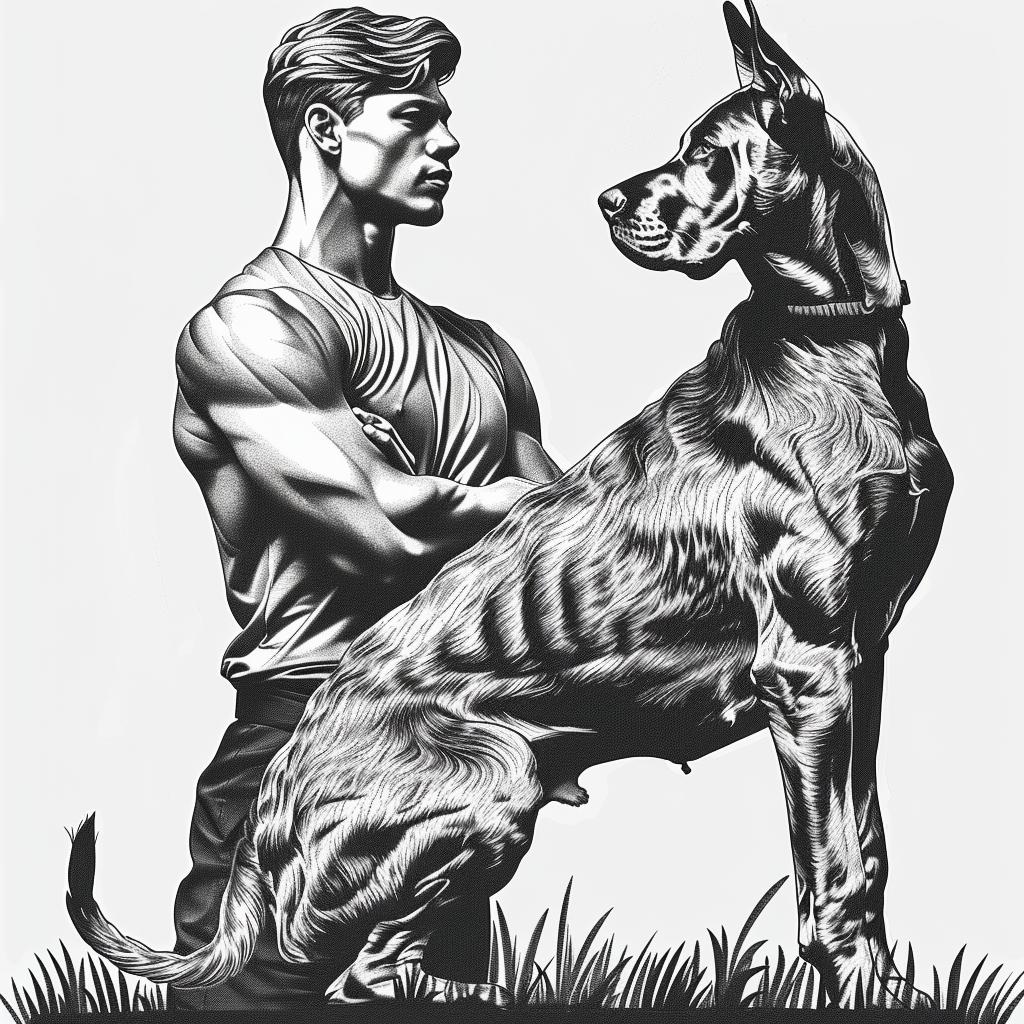 man  dog  great  dane  canvas  print  half  animal  portrait  whimsical 942528