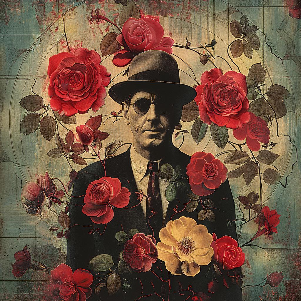 man  hat  suit  roses  chromolithography  elegance  vintage  portrait  floral  stylized 1034992