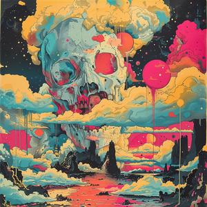 surreal  album  cover  Todd  White  psychedelic  skull  clouds  Risograph  screenprinting 1078640