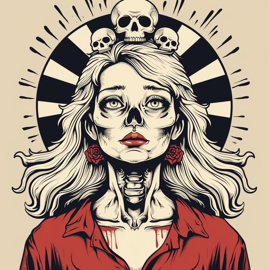 woman  skull  red  shirt  provocative  dark  spiritual  naturalistic  occult  art 936175
