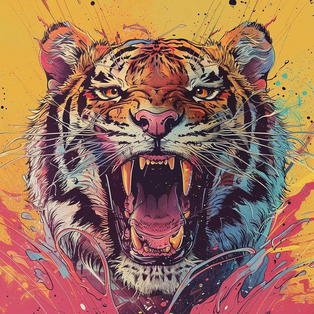 tiger  roaring  snarling  ominous  ferocious  paint  splatters  wildlife  aggressive  fearsome 924478