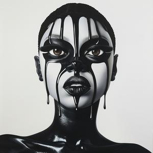 Pop Art  model  dripping  face  Troy Brooks  vibrant  expression  white  makeup  bold 1074526