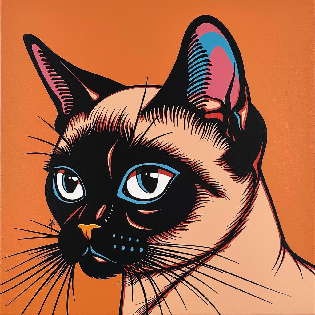 cat  siamese  orangebackground  feline  cute  artwork  portrait  pets  adorable  vibrant 972241