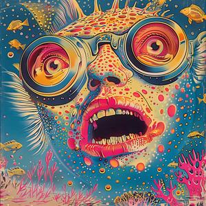 fish  goggles  painting  chromolithography  quirky  aquatic  humorous  artwork  colorful  marine 1058139