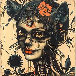 woman  flowers  cat  chromolithography  painting  portrait  colorful  art  floral  medium 1047974
