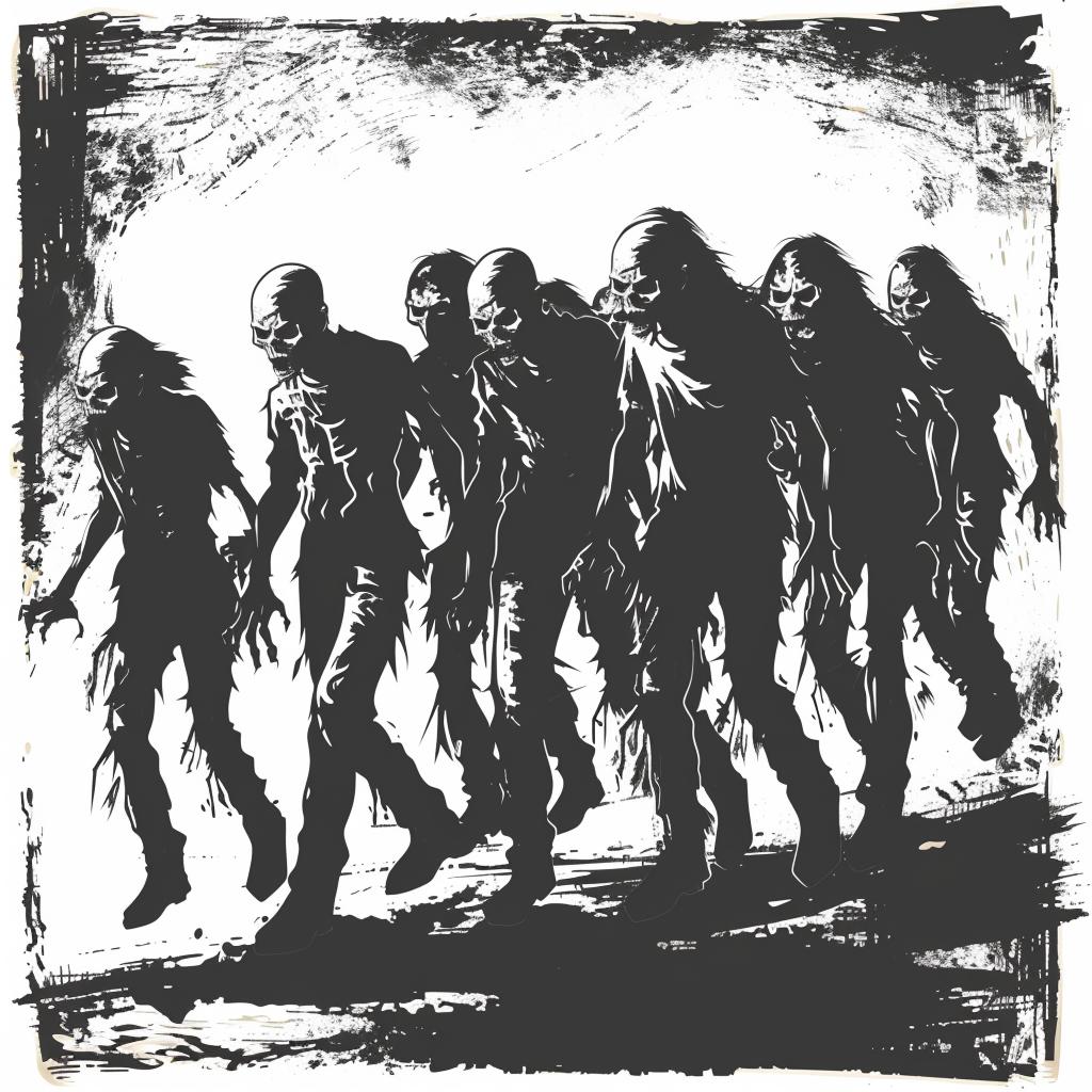 zombies  silhouette  black  white  icon  vintage  emblem  vector  linocut  walking 951829