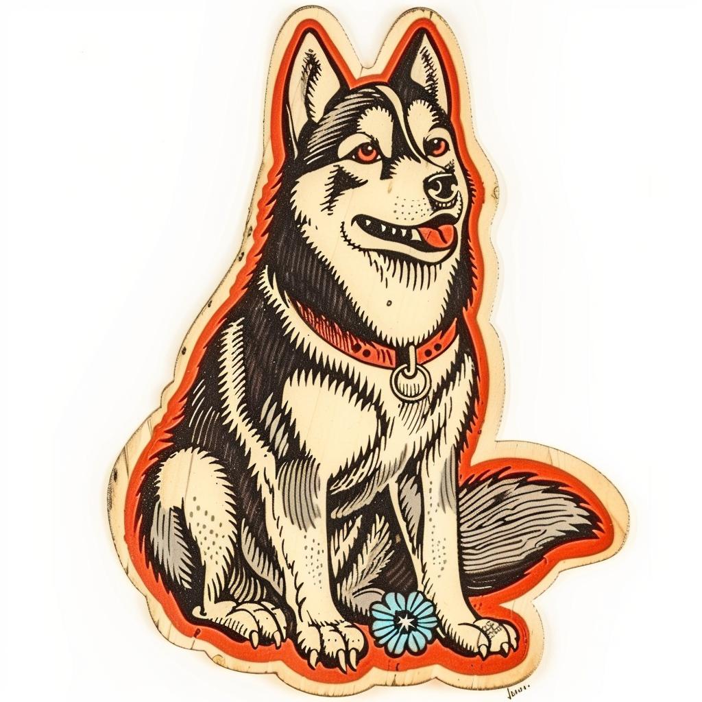 husky  dog  sticker  collar  cute  animal  portrait  realistic  white  background 942904