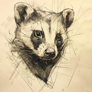 رسم حيوان الغرير، خلفية سوداء وبيضاء، رسم تخطيطي معاصر، محيط طبيعي 1062564