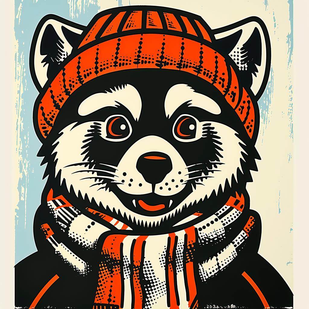 poster  raccoon  hat  scarf  playful  whimsical  nature  cute  colorful  artwork 957598