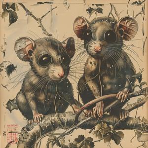 mice  branch  nature  painting  illustration  chromolithography  animals  cute  depiction  whimsical 1053393