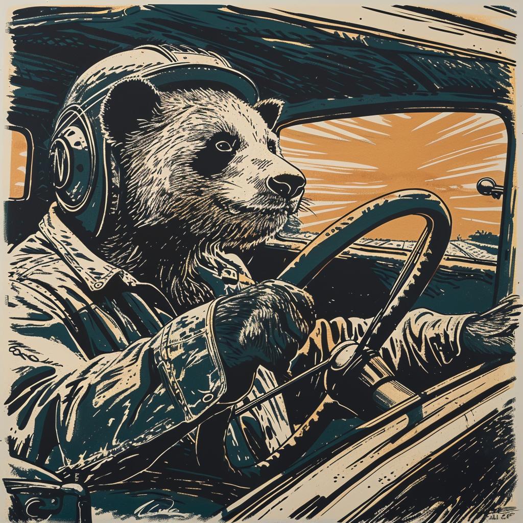 panda  helmet  hotrod  driving  poster  bear  cartoon  humor  anthropomorphic  car 1025738