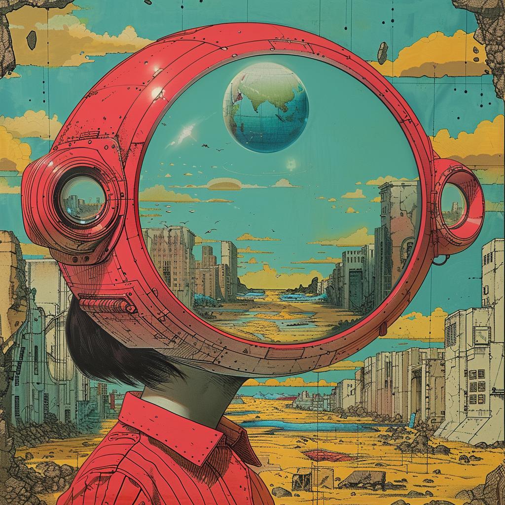 surreal  album  cover  hyper-realistic  screenprinting  woman  helmet  city  Seth  Globepainter 960333