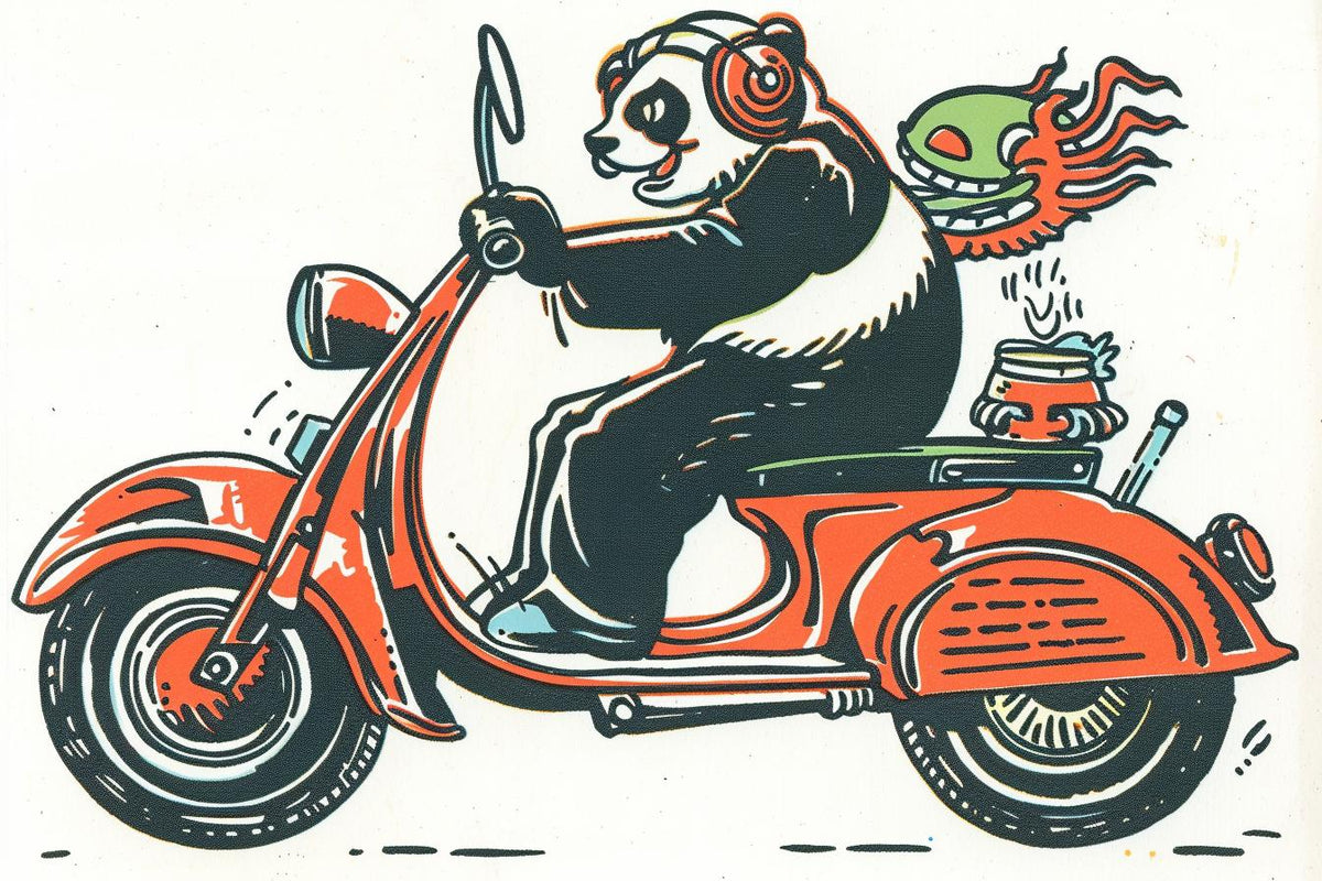 panda  scooter  drawing  bear  motorcycle  dynamic  playful  cartoon  adventure  fun 938785