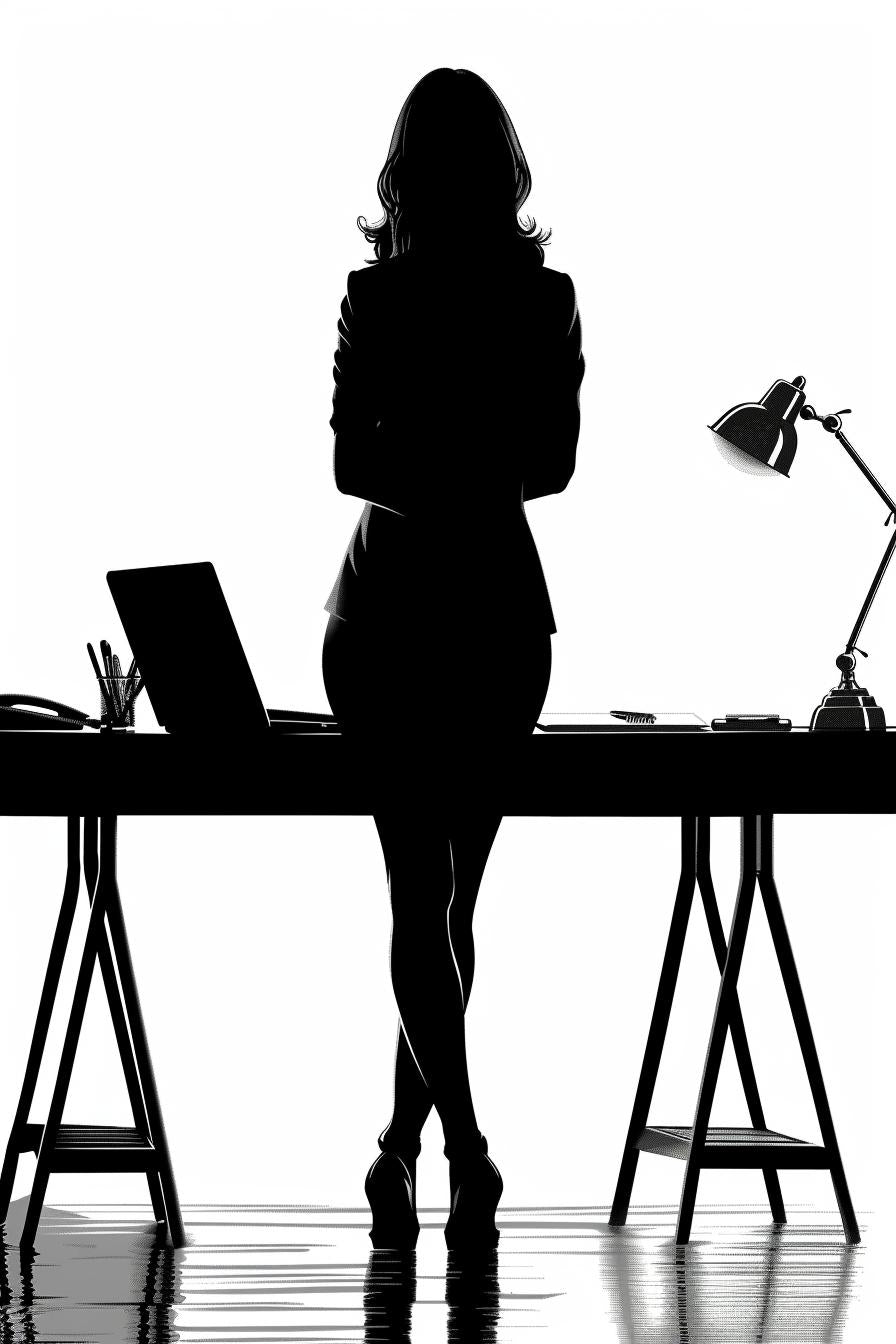 silhouette  woman  desk  office  vector  SVG  minimalist  professional  white  background 954532