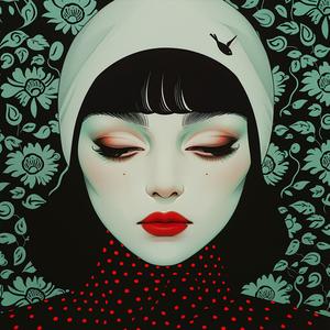 painting  woman  red  eyes  black  hair  surreal  Risograph  symbolism  art 1074945