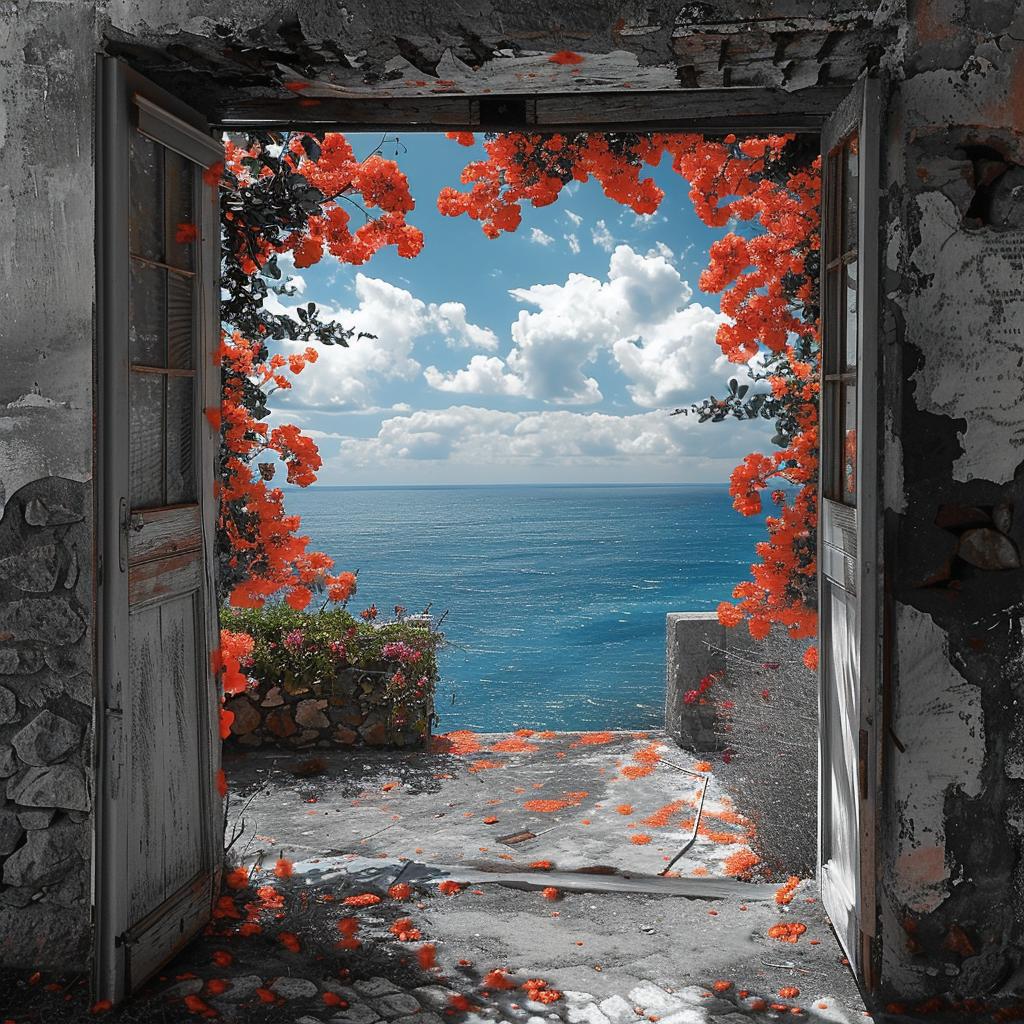 باب مفتوح، منظر زهور المحيط، تصميم داخلي من تصميم فرانك لويد رايت، دعوة رقم 1036188