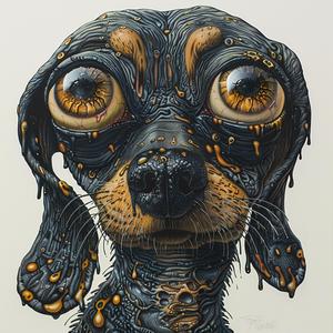 Dada  surreal  dachshund  creature  four-eyes  big  eyes  airbrush  art  emek 1072988