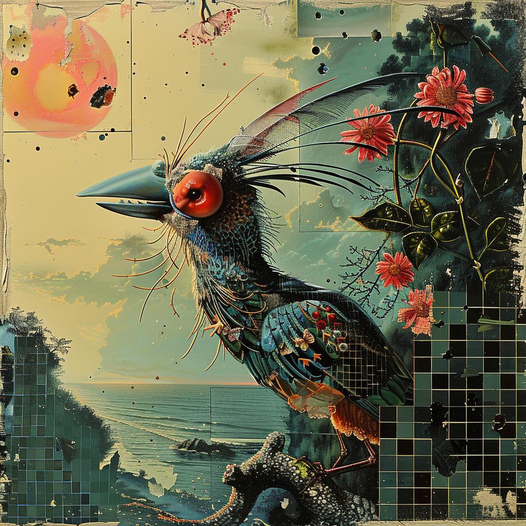 bird  flower  painting  chromolithography  nature  colorful  art  floral  whimsical  symbolic 1015662