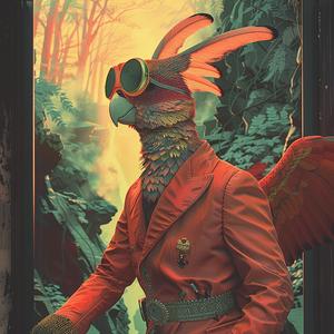 man  red-suit  aviator-glasses  door  casual  chromolithography  contemporary  fashion  portrait  urban 1040009