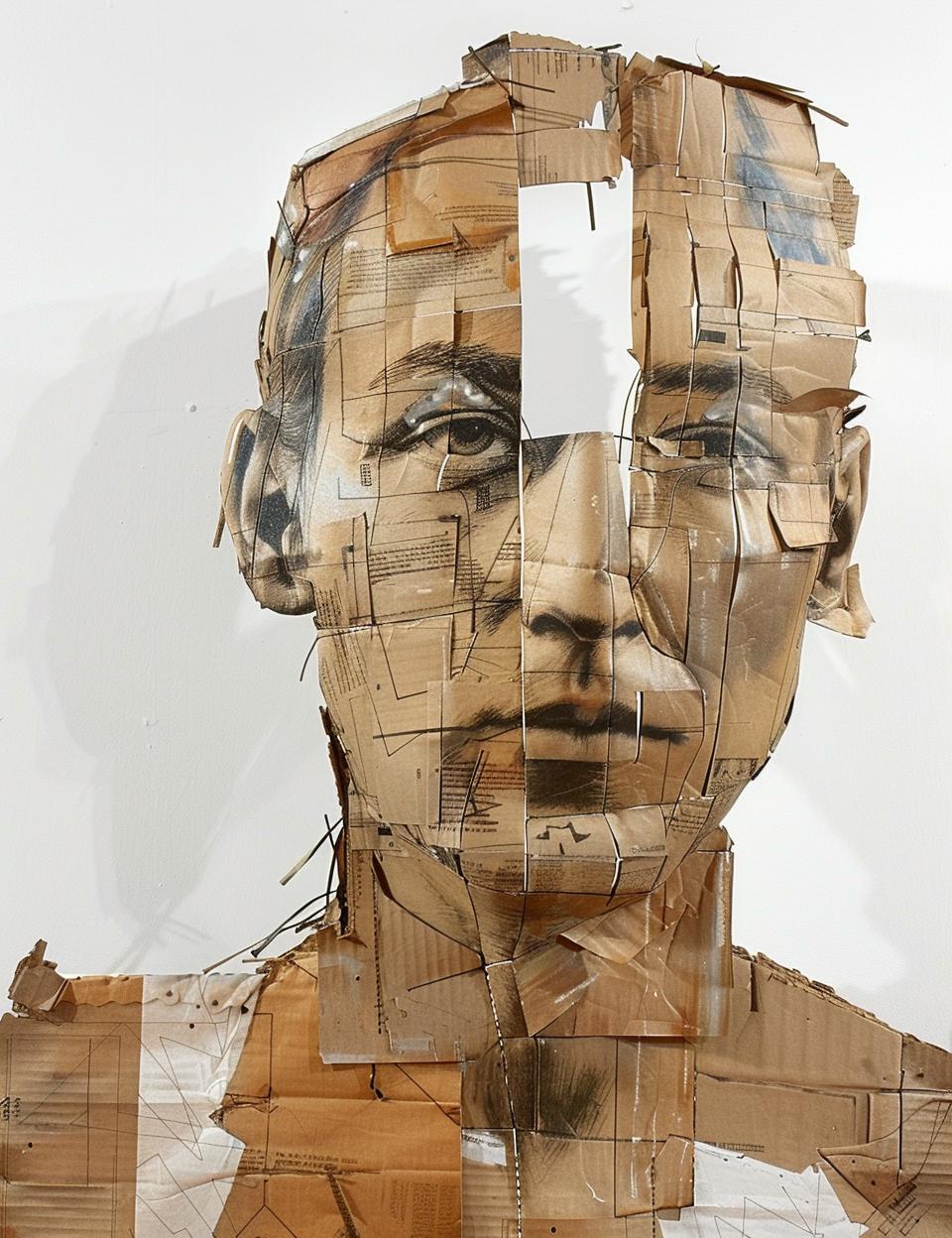 cardboard  sculpture  face  stapled  details  aged  texture  medium  abstract  expression 962255