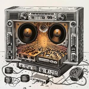 exploded  boombox  vintage  stereo  speakers  equipment  drawing  illustration  art  design 1037171