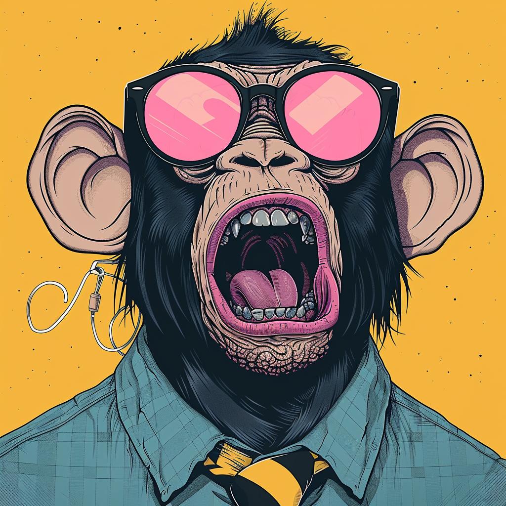 chimp  glasses  tie  humorous  satirical  80s  motif  naturalism  dark  art 923655