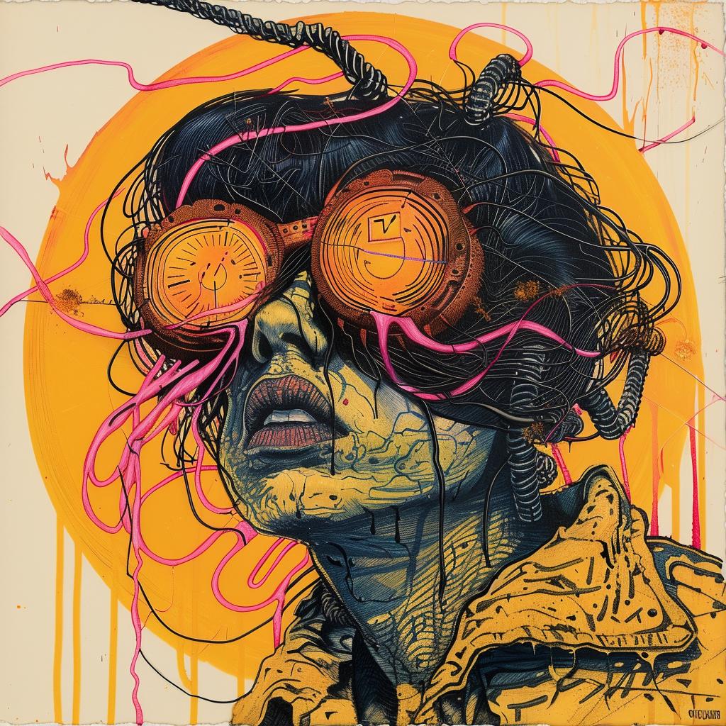 encaustic  paint  impasto  woman  goggles  yellow  hat  textured  colorful  art 945764