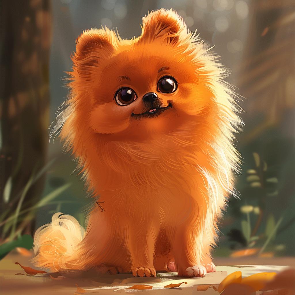 pomeranian  dog  2D  artwork  Bakshi  cute  whimsical  forest  illustration  colorful 971280